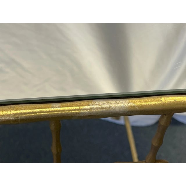 Vintage French Hollywood Regency Style Metal Bamboo-Look Stacking Tables With Mirror Tops- a Pair For Sale - Image 10 of 12