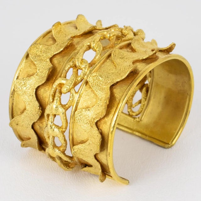Baroque Mercedes Robirosa Gilded Baroque Cuff Bracelet with Carving For Sale - Image 3 of 8