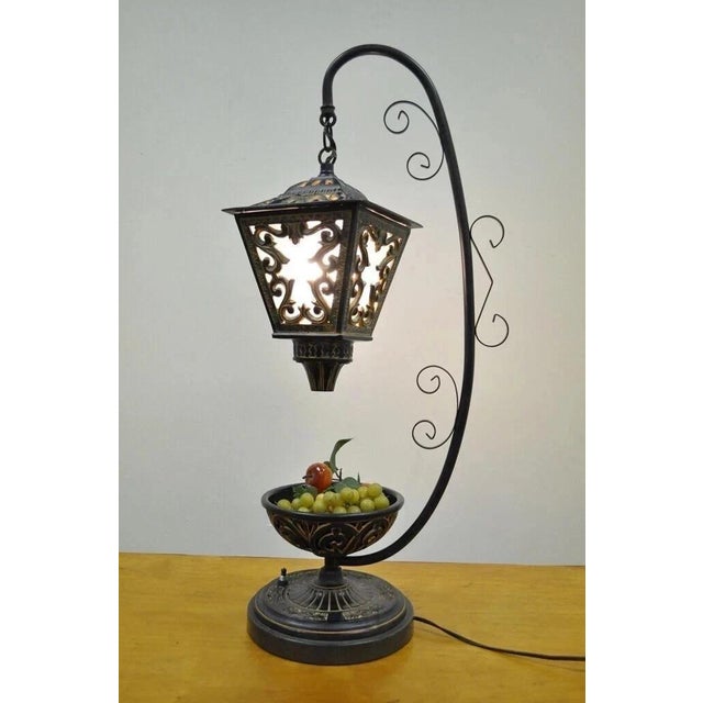Vintage Italian Style Scrolling Metal Hanging Lantern Fruit Bowl Table Lamp. Circa Mid 20th Century. Measurements: 28.5" H...