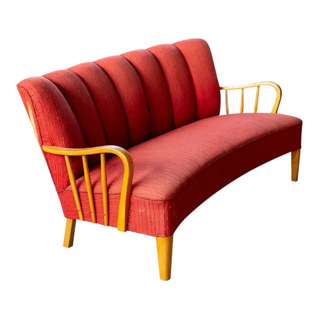 Danish Loveseat or Small Sofa With Open Elmwood Armrests, 1940's For Sale