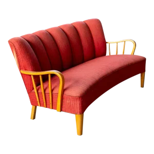 Danish Loveseat or Small Sofa With Open Elmwood Armrests, 1940's