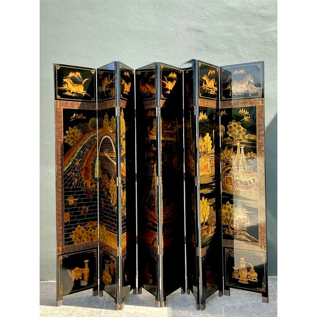 Late 20th Century Vintage Asian 8 Panel Coromandel Screen For Sale - Image 5 of 12