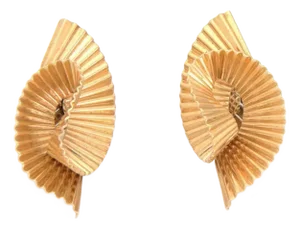 Tiffany & Co. 14k Yellow Gold Fluted Ribbon Twist Clip on Earrings, 2 Pieces