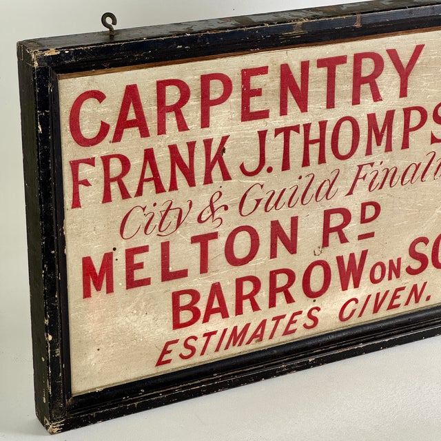 Antique Wood Hand Painted Trade Sign in Bright Red Advertising Carpentry With Surprise Verso For Sale - Image 4 of 9