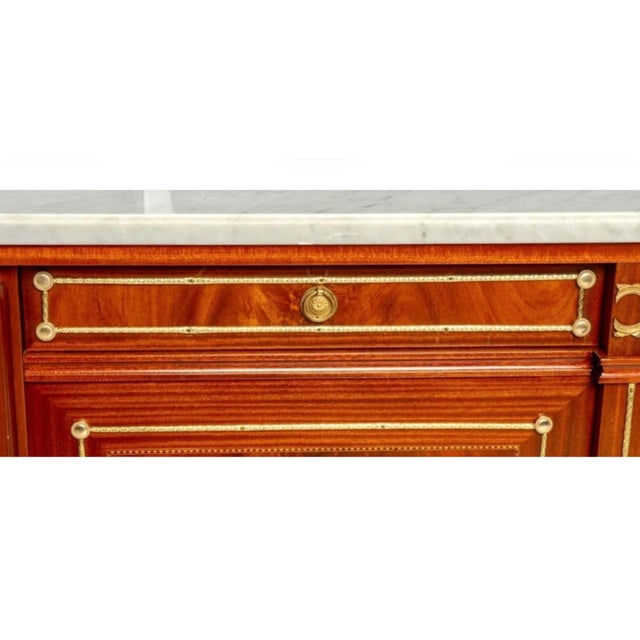 Wood Large French Louis XVI Style Demilune Enfilade Sideboard Buffet, Marble Top For Sale - Image 7 of 9