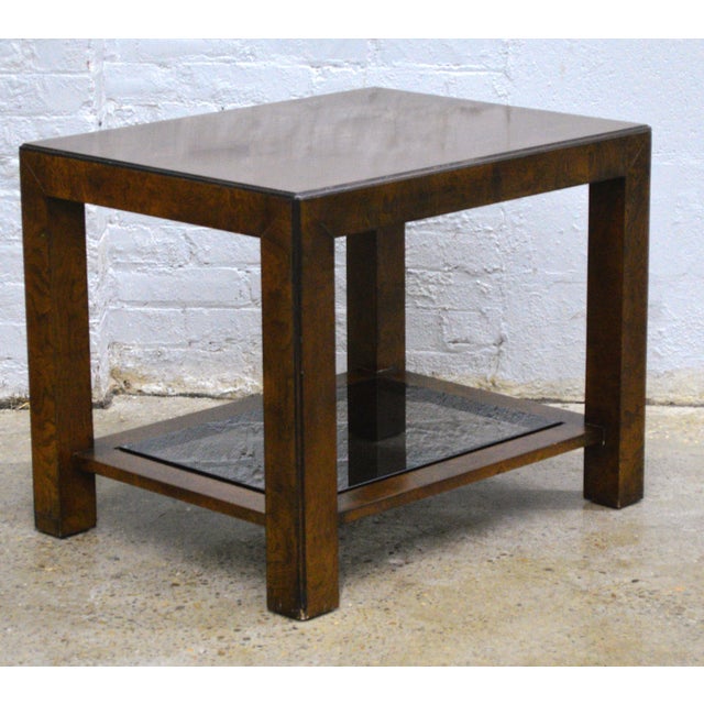 Mid-Century Modern 1970s John Widdicomb Burl Wood Smoked Glass Side End Table For Sale - Image 3 of 9
