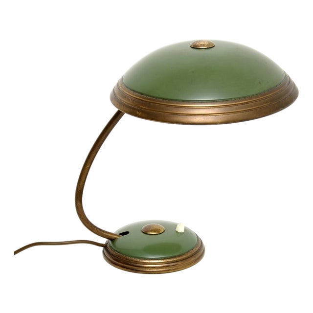 Vintage Bauhaus Enamel and Brass Desk Lamp attributed to Helo Leuchten, 1950 For Sale
