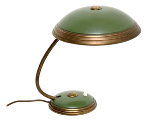 Vintage Bauhaus Enamel and Brass Desk Lamp attributed to Helo Leuchten, 1950