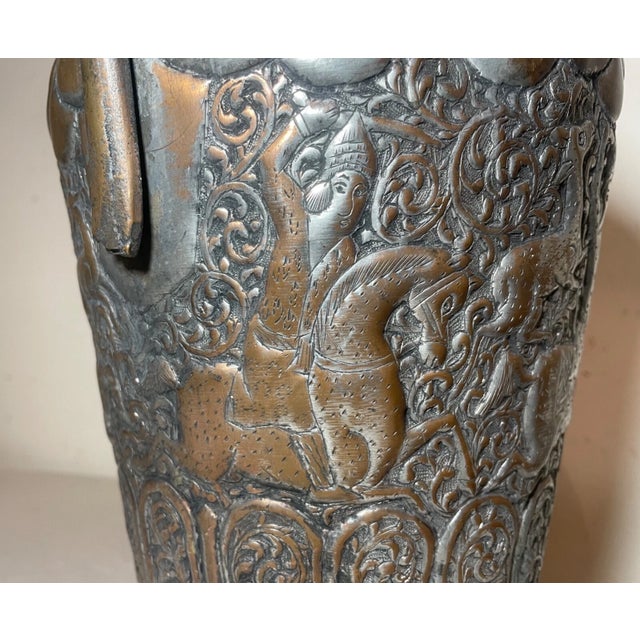 Large Antique 1800s Tooled Copper Middle Eastern Water Pitcher Metalware Pot Jug For Sale - Image 14 of 17