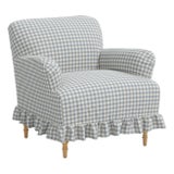 Elle Ruffle Slipcover Armchair in Classic Gingham Chambray For Sale
