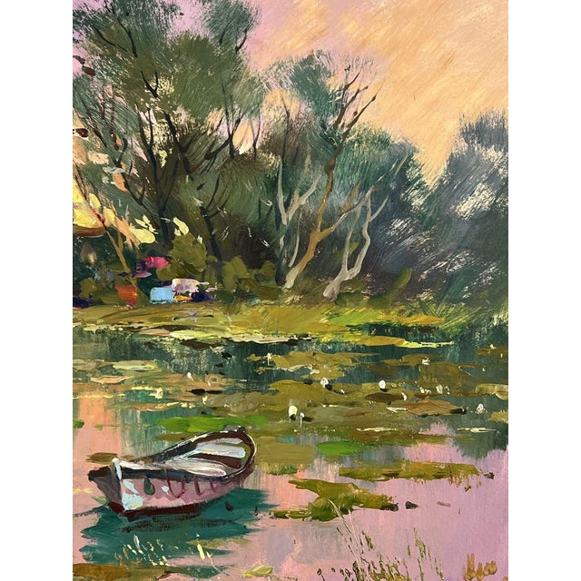 Oil Painting Abandoned Boat on the River Yuriy Suprunchuk For Sale - Image 10 of 11