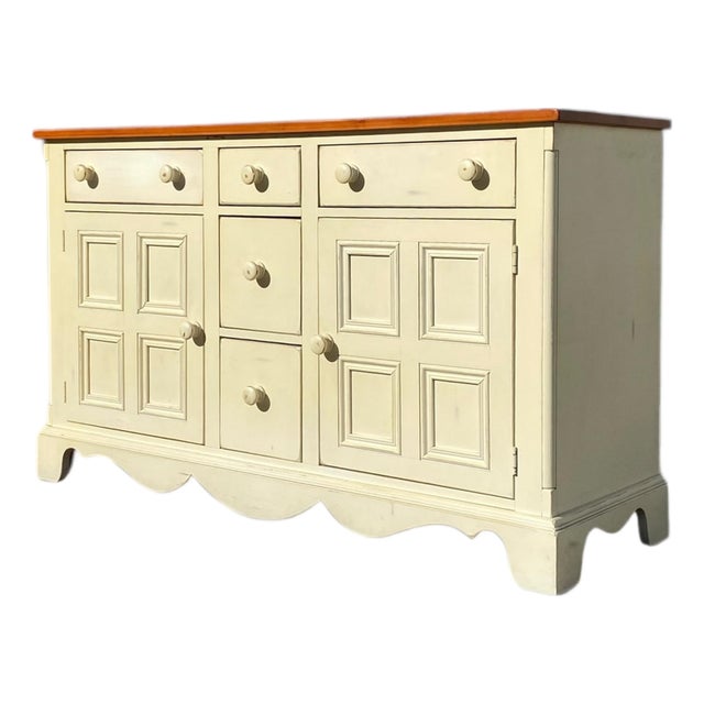 Vintage Painted Wood Sideboard With Paneled Doors For Sale