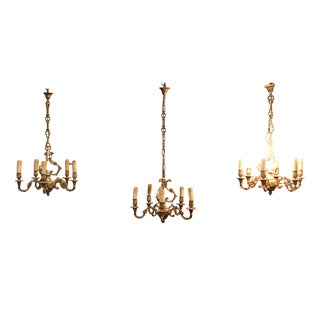 French Gilded Brass Chandeliers, 1920s, Set of 3 For Sale