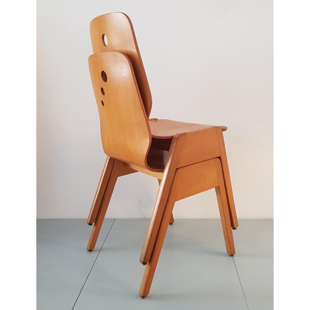 Set of Stacking Chairs in Beech, 1960s For Sale - Image 11 of 17