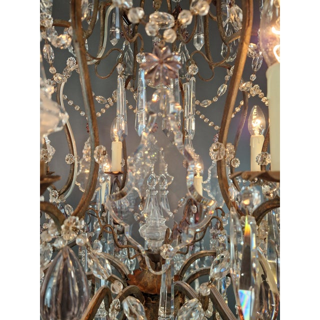 Brass Antique Art Deco Candle Light Traditional Chandelier With Purple Crystal For Sale - Image 8 of 11