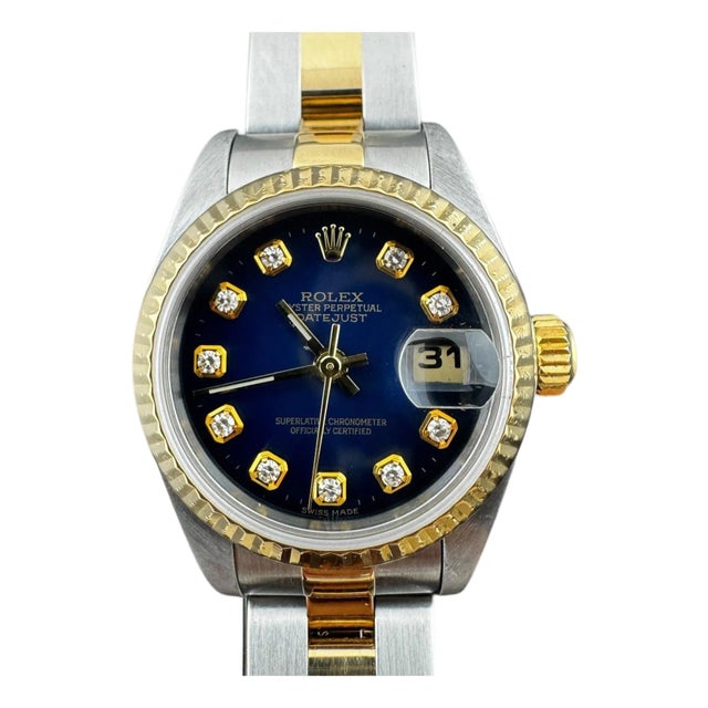 2002 Rolex Ladies DateJust Two Tone Blue Diamond Dial Watch 79173 For Sale
