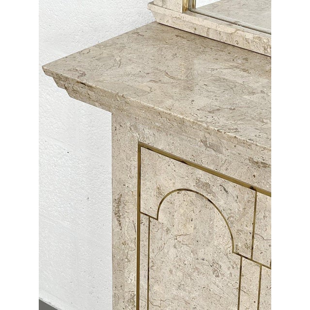 Console Table and Mirror in Travertine Marquetry and Brass, 1970s, Set of 2 For Sale - Image 10 of 16