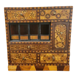 Antique Japanese Parquetry Inlaid Wood Tansu Cabinet Yosegi Zaiku MarquetryJapanese Marquetry