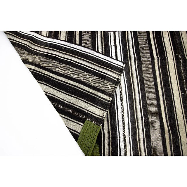 Mid 20th Century Vintage Black & White Striped Kilim Rug-6'2'x9" For Sale - Image 5 of 7
