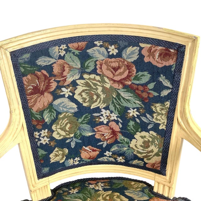 Cream Louis XVI Style Painted Fauteuil, Vintage French Provincial Armchair For Sale - Image 8 of 18