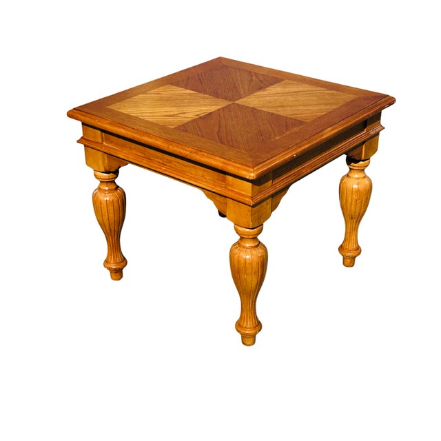 Vintage Broyhill Tuscan Neoclassical End Table – Four-Way Matched Wood Top, Fluted Turned Legs, Italian Provincial Side...