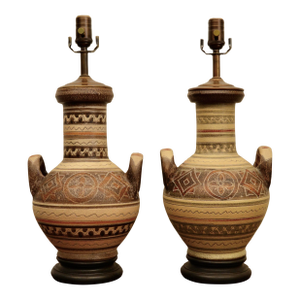 20th Century Hand Painted Pottery Lamps - A Pair