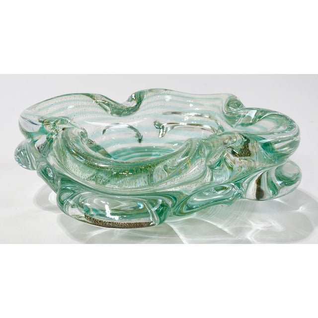 Glass Vintage Murano Style Green Swirl Dish For Sale - Image 7 of 9