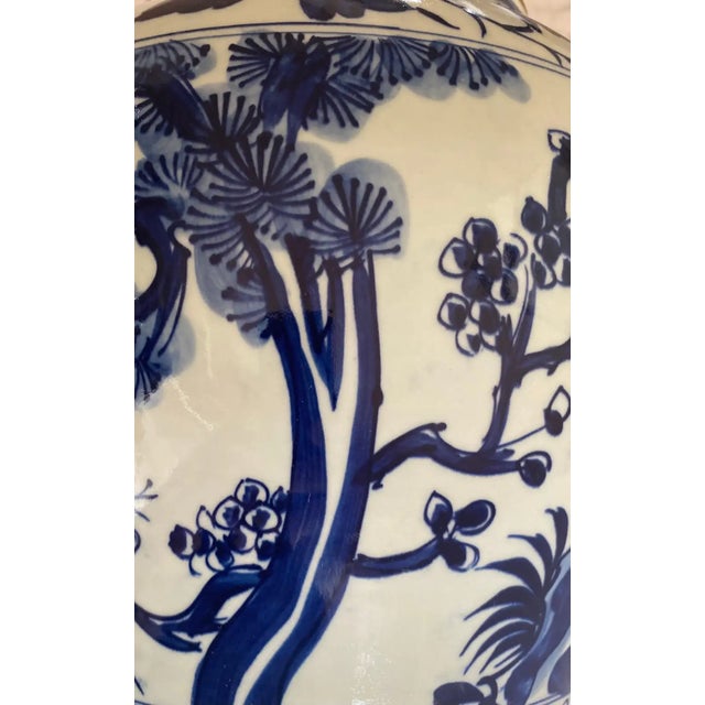 Chinoiserie Blue and White Porcelain Ginger Jar Table Lamp Landscape Motif For Sale - Image 12 of 16