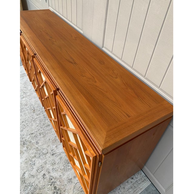 Vintage Credenza Chinese Chippendale Over Grasscloth For Sale - Image 10 of 11