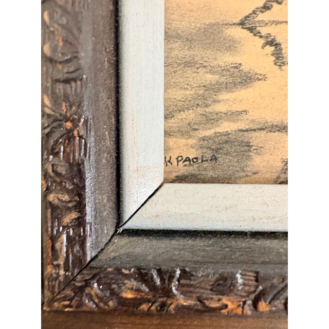 Nautical Folk Art Charcoal and Pencil Drawing of S Sailing Ship and Dinghy, Signed by Artist For Sale - Image 3 of 9