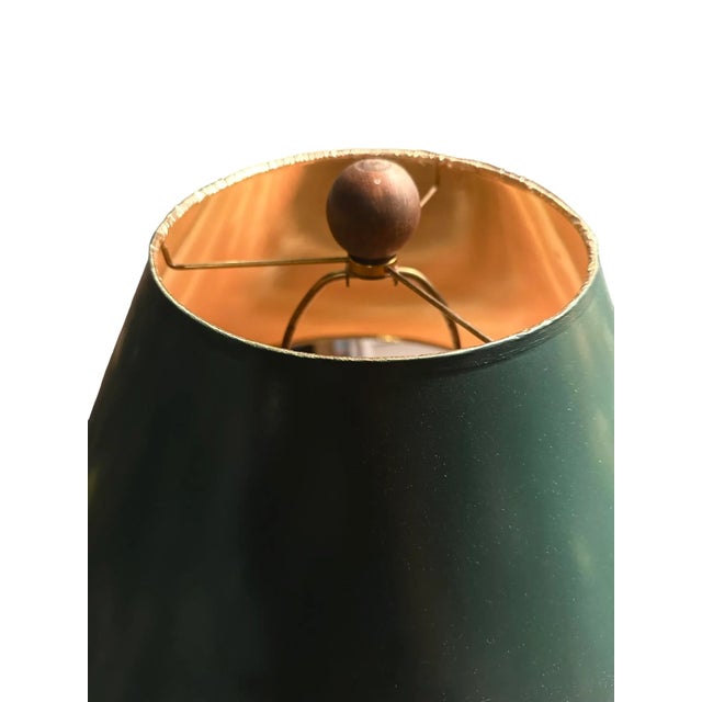 Wood Vintage Coy Fish Relief Lamp With Green Shade For Sale - Image 7 of 10