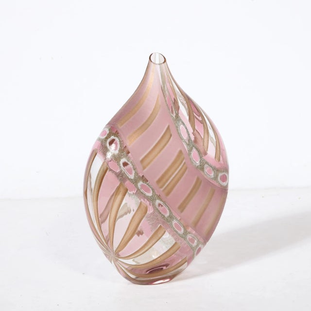 Mid-Century Hand-Blown Amethyst Murano Glass Vase W/ 24k Rose Gold Striations For Sale - Image 4 of 12