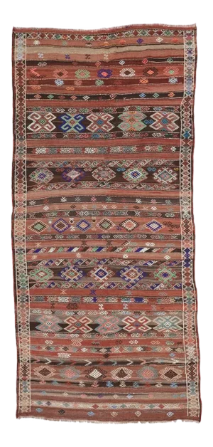 Embroidered Vintage Turkish Kilim Rug