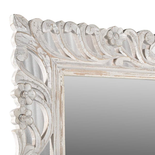 Farmhouse 1990s Farmhouse Style Wooden Carved Lattice Distressed White Tall Mirror on Stand For Sale - Image 3 of 3