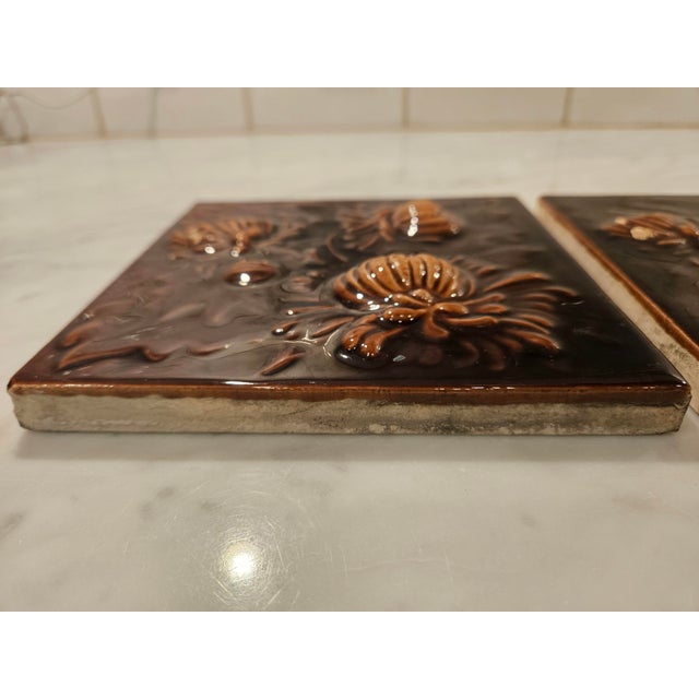 A Pair of Hamilton Co. Chrysanthemum Tiles For Sale - Image 4 of 11
