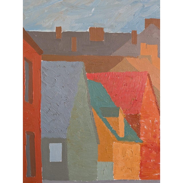 1968 Mid-Century 'Where the Street Bends' Vintage Swedish Street Scene Landscape Oil Painting, Framed For Sale - Image 10 of 11