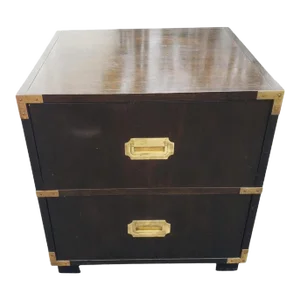 Baker Furniture Ebonized Mahogany and Brass Campaign Style Nightstand
