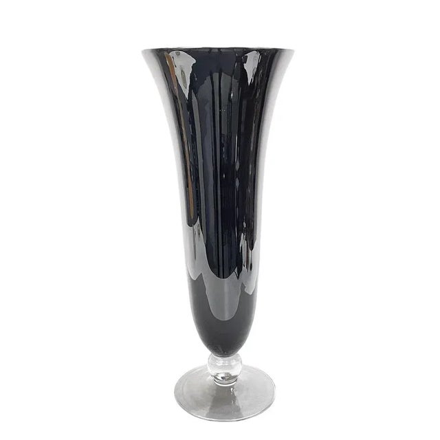 Large Mid-Century Italian Black Glass Artistic Vase with Crystal Base, 1980s For Sale - Image 9 of 14