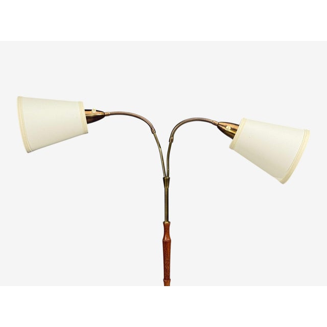 1960s Swedish Modern, Adjustable Floor Lamp, Wood, Brass, Sweden, 1960s For Sale - Image 5 of 13
