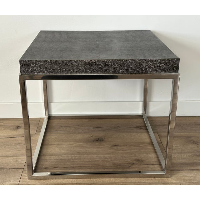 Contemporary Restoration Hardware Faux Shagreen Cube Side Table With Polished Nickel Base For Sale - Image 3 of 11