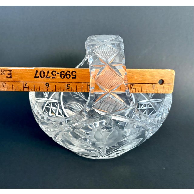 Glass Vintage Crystal Bridal Basket With Etched Rose & Cut Glass – 6" Wedding Centerpiece, Germany - Bavarian Glass For Sale - Image 7 of 8