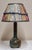 Table Lamp with Blue-Brown Marble Base and Handmade Fabric Shade, 1970s, in Very Good conditions. Designed 1970 to 1979...