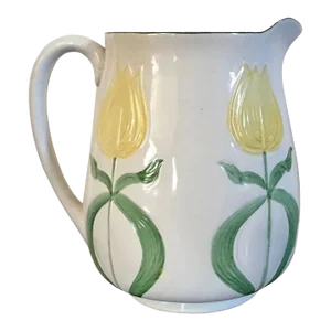 Antique Early 20th Century English Porcelain Pitcher Decorated with Tulips