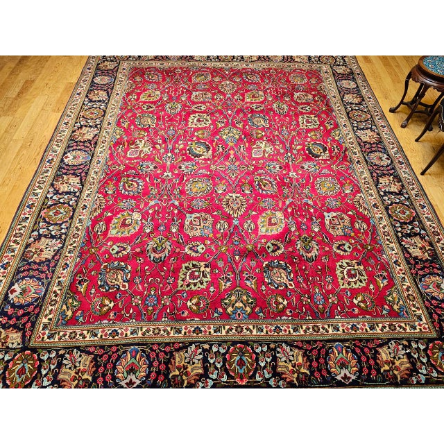 Vintage Persian Tabriz Rug, Hand-Knotted Wool, All Over Geometric Pattern, Red & Navy, 10x13 For Sale - Image 10 of 18