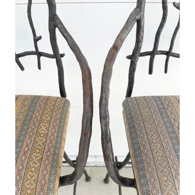 Set of 4 Faux Bois Iron Swivel Bar Stools For Sale - Image 9 of 11