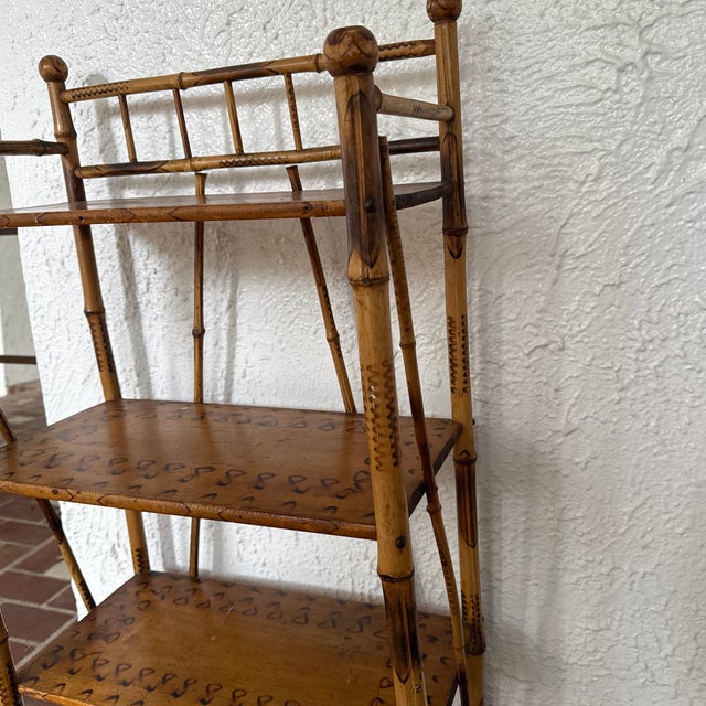 English Antique Stick and Ball Burnt Bamboo English Bookshelf/ Etagere For Sale - Image 3 of 12