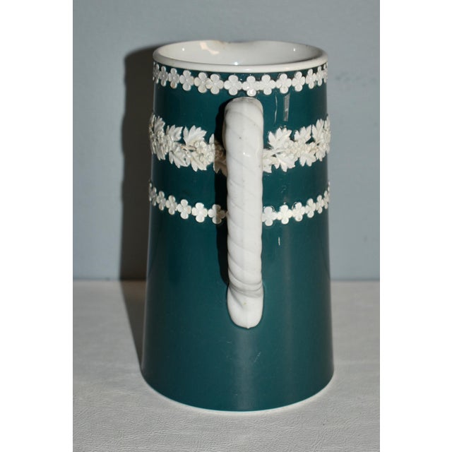 Antique Victorian Dudson English Green White Ceramic Pitcher For Sale - Image 4 of 13
