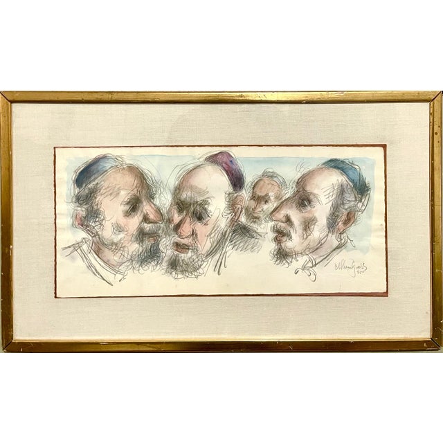 Chaim Gross, Chaim Gross Mid Century Mod Judaica Jewish Watercolor Painting Rabbis WPA Artist For Sale In Miami - Image 6 of 7