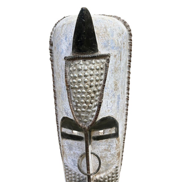 African Vintage Large Fang Wooden Elongated Face Mask Gabon Africa 48" H For Sale - Image 3 of 7