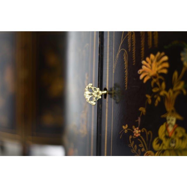 Mid Century French Chinoiserie Leather Top DemiLune Commode - A Pair For Sale - Image 12 of 14